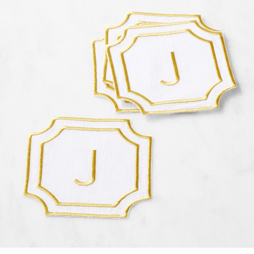 BUNDLE of 2 Williams Sonoma Cartouche‎ Monogram Coasters, Set of 4 letter J NWT